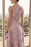 Dusty Lilac Jacquard A Line Cut Out Maxi Floral Dress