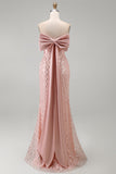 Blush Mermaid Strapless Corset Sequin Maxi Dress with Bow