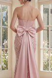 Blush Mermaid Strapless Corset Sequin Maxi Dress with Bow