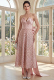 Strapless Blush Corset A Line Evening Dress with Bow