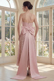 Strapless Blush Corset A Line Evening Dress with Bow