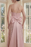 Strapless Blush Corset A Line Evening Dress with Bow