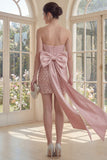 Strapless Blush Corset Ruched Bodycon Mini Dress with Bow