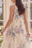 Apricot One Shoulder A Line Printed High Low Floral Dress