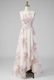 Apricot A Line Halter Open Back Maxi Floral Dress with Slit