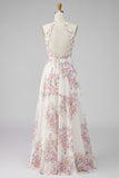 Apricot A Line Halter Open Back Maxi Floral Dress with Slit