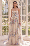 Apricot A Line Sweetheart Floral Dress with Ruffles