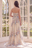 Apricot A Line Sweetheart Floral Dress with Ruffles
