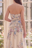 Apricot A Line Sweetheart Floral Dress with Ruffles