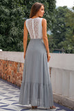 Grey A Line Lace V-Neck Long Bridesmaid Dress with Slit