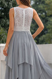 Grey Asymmetrical Chiffon A Line V-Neck Long Bridesmaid Dress