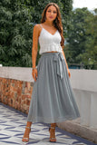 Grey A Line 2 Piece Spaghetti Straps Long Bridesmaid Dress with Ruffles