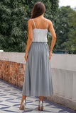 Grey A Line 2 Piece Spaghetti Straps Long Bridesmaid Dress with Ruffles