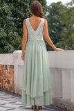 Green A Line V-Neck Chiffon Midi Dress with Ruffles