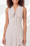 White Black Dot A-Line V-Neck Mini Graduation Dress with Ruffles
