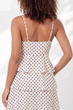 White Black Dot A-Line Tiered Spaghetti Straps Mini Graduation Dress