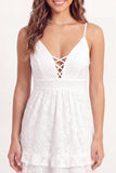 White Lace A-Line Spaghetti Straps Mini Graduation Dress