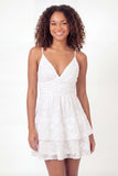 White A-Line Spaghetti Straps Floral Mini Graduation Dress