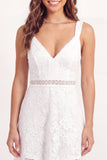 A-Line White Lace V-Neck Mini Graduation Dress