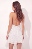 Sparkly Halter Neck A-Line White Sequins Mini Graduation Dress