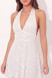 Sparkly Halter Neck A-Line White Sequins Mini Graduation Dress