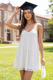 Sparkly A-Line White Sequins Spaghetti Straps Mini Graduation Dress
