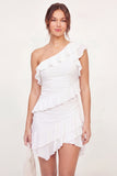 One Shoulder White Tiered Ruffled Bodycon Mini Graduation Dress