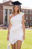 One Shoulder White Tiered Ruffled Bodycon Mini Graduation Dress