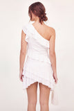 One Shoulder White Tiered Ruffled Bodycon Mini Graduation Dress