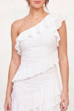 One Shoulder White Tiered Ruffled Bodycon Mini Graduation Dress