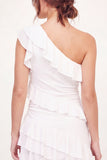 One Shoulder White Tiered Ruffled Bodycon Mini Graduation Dress