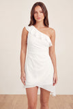 One Shoulder White Tulle Ruffled Bodycon Mini Graduation Dress