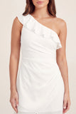 One Shoulder White Tulle Ruffled Bodycon Mini Graduation Dress