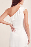 One Shoulder White Tulle Ruffled Bodycon Mini Graduation Dress
