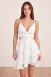 White Tiered A-Line Cut Out Floral Mini Graduation Dress