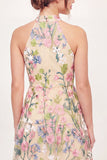 Yellow Halter Neck Tulle Floral Embroidered Mini Graduation Dress