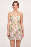 Yellow Floral Spaghetti Straps Embroidered Graduation Dress