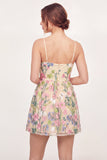 Yellow Floral Spaghetti Straps Embroidered Graduation Dress