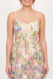 Yellow Floral Spaghetti Straps Embroidered Graduation Dress