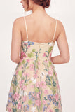 Yellow Floral Spaghetti Straps Embroidered Graduation Dress