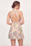 Halter Neck Yellow Floral A-Line Embroidered Mini Graduation Dress