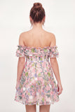 Off the Shoulder Pink Floral A-Line Embroidered Mini Graduation Dress