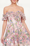 Off the Shoulder Pink Floral A-Line Embroidered Mini Graduation Dress
