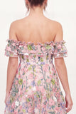 Off the Shoulder Pink Floral A-Line Embroidered Mini Graduation Dress