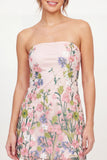 Strapless Floral Bodycon Embroidered Pink Graduation Dress