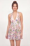 Pink A-Line Halter Neck Embroidered Mini Graduation Dress