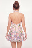 Pink A-Line Halter Neck Embroidered Mini Graduation Dress