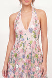 Pink A-Line Halter Neck Embroidered Mini Graduation Dress