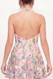 Pink A-Line Halter Neck Embroidered Mini Graduation Dress