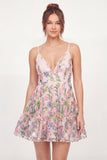 Pink Embroidered A-Line V-Neck Mini Graduation Dress